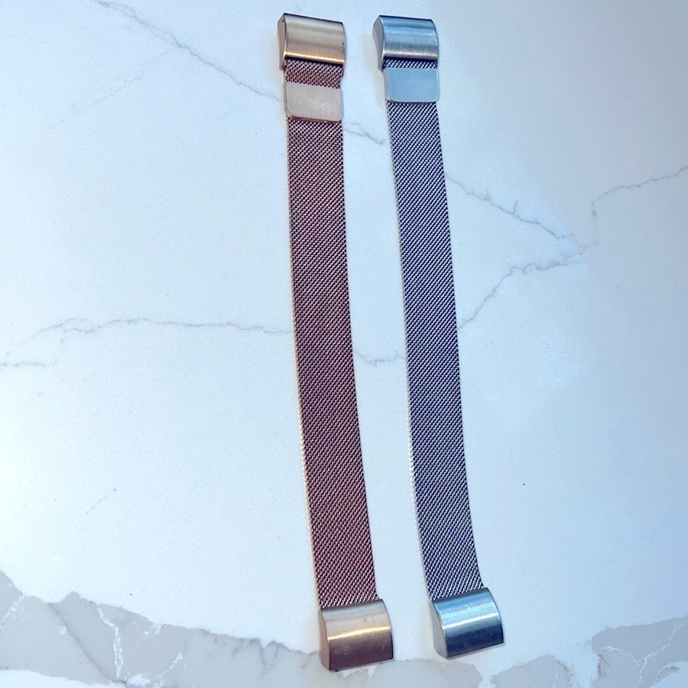 Set of 2 Silver and Goldtone Mesh Adjustable bracelets for smartwatches